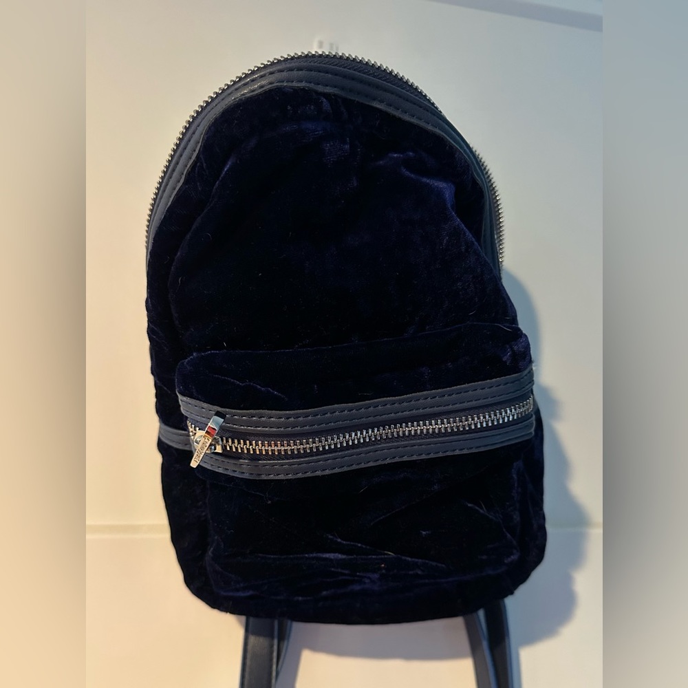 Cynthia Rowley blue velvet backpack.